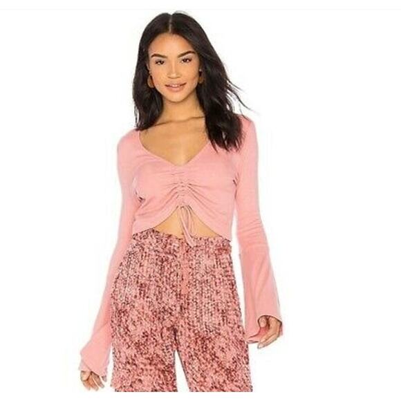 NWT Jack by BB Dakota Women's Ruched Front Crop Top Bell Sleeve Pink Size Medium - Picture 1 of 7